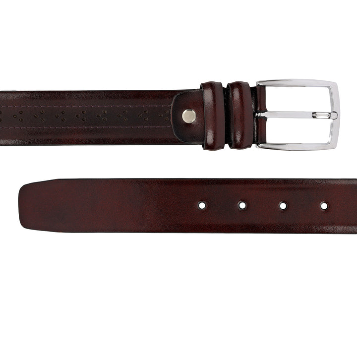 Formal Punch Plain Leather Mens Belt-Brown