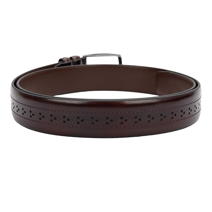 Formal Punch Plain Leather Mens Belt-Brown