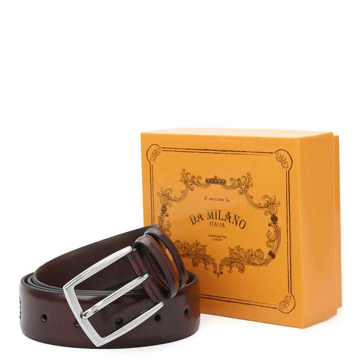 Formal Punch Plain Leather Mens Belt-Brown
