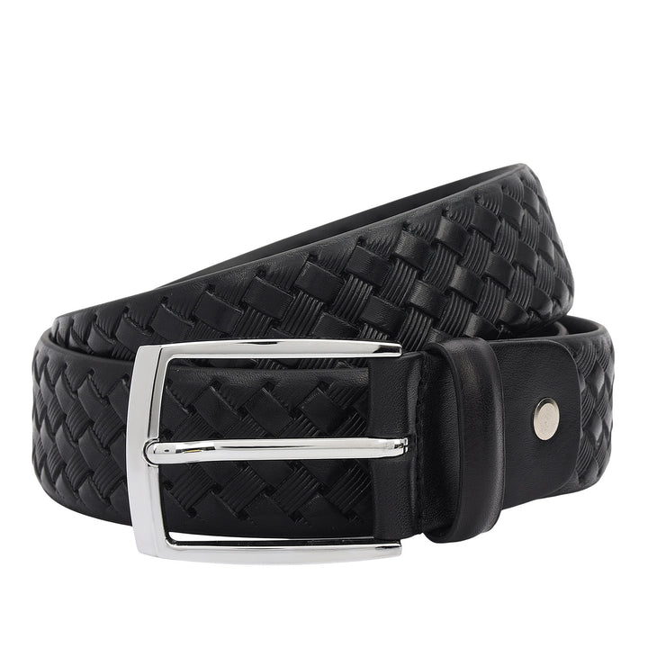 Casual Mat-Emboss Leather Mens Belt-Black