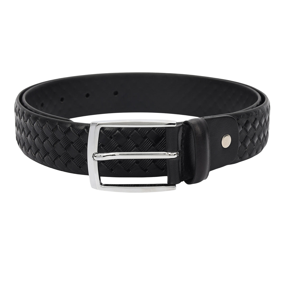 Casual Mat-Emboss Leather Mens Belt-Black