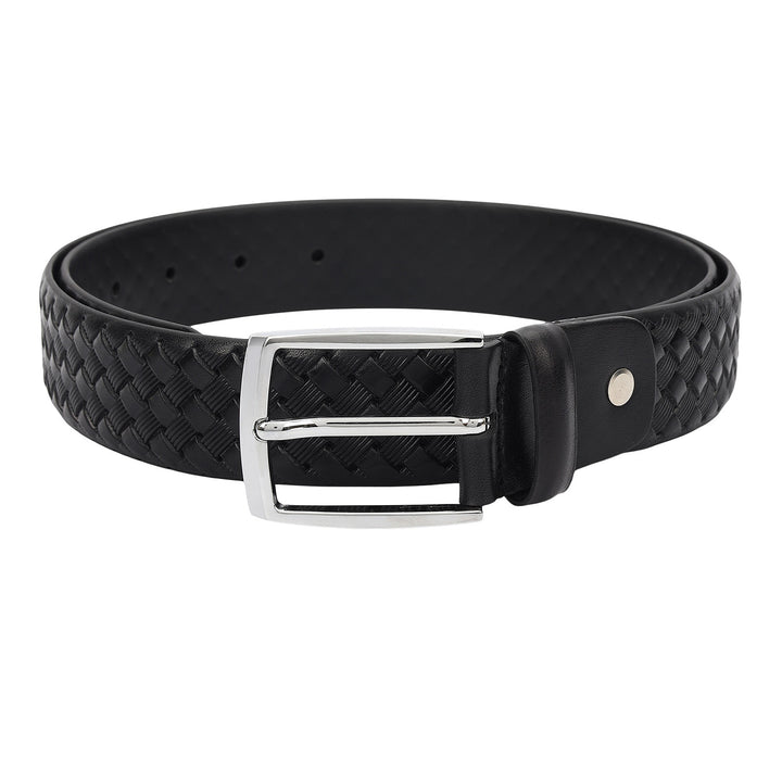 Casual Mat-Emboss Leather Mens Belt-Black