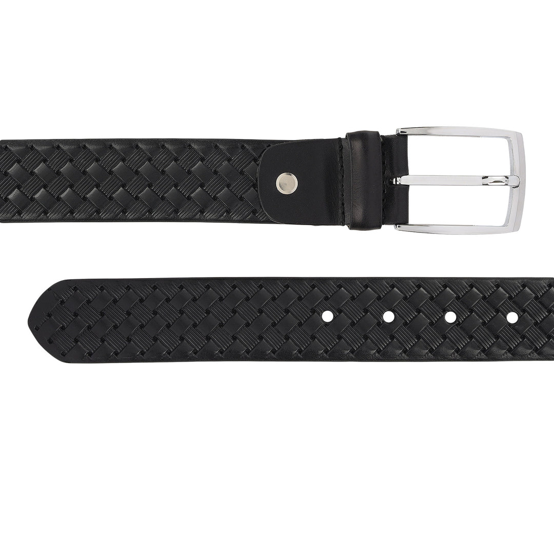 Casual Mat-Emboss Leather Mens Belt-Black