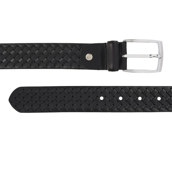 Casual Mat-Emboss Leather Mens Belt-Black