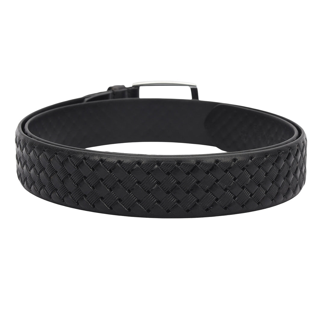Casual Mat-Emboss Leather Mens Belt-Black