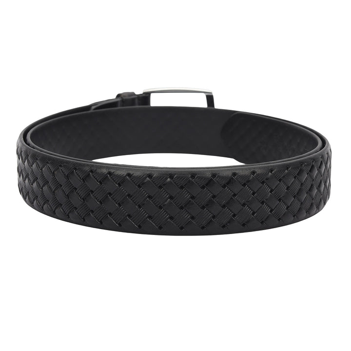 Casual Mat-Emboss Leather Mens Belt-Black