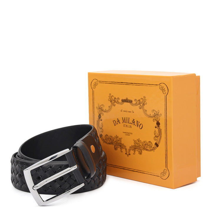 Casual Mat-Emboss Leather Mens Belt-Black