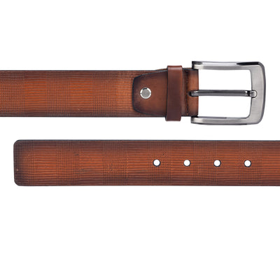 Casual Mat-Emboss Leather Mens Belt - Brown