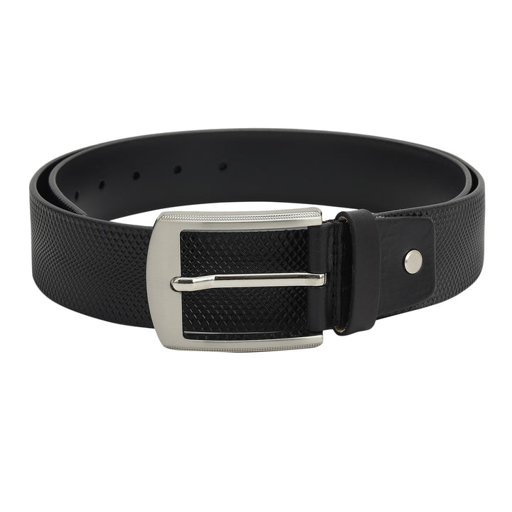 Formal Mat Emboss Leather Mens Belt - Black