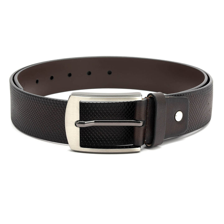 Casual Mat-Emboss Leather Mens Belt - Brown