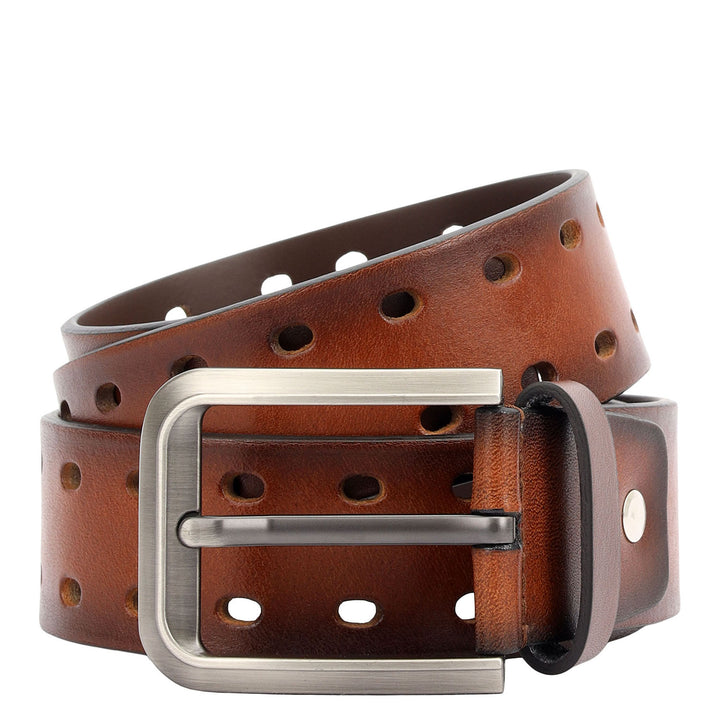 Casual Plain Leather Mens Belt-Cognac
