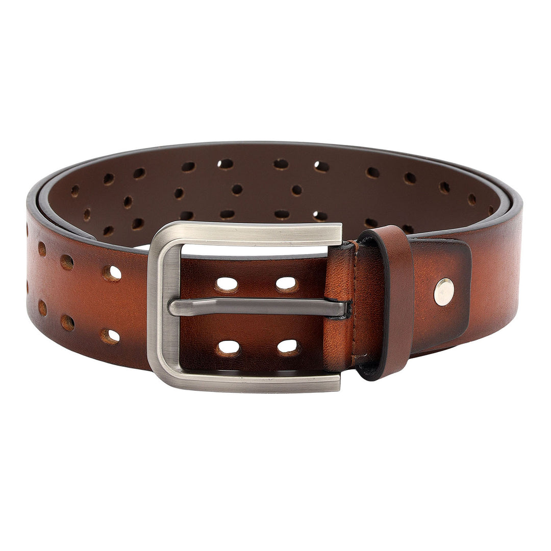 Casual Plain Leather Mens Belt-Cognac