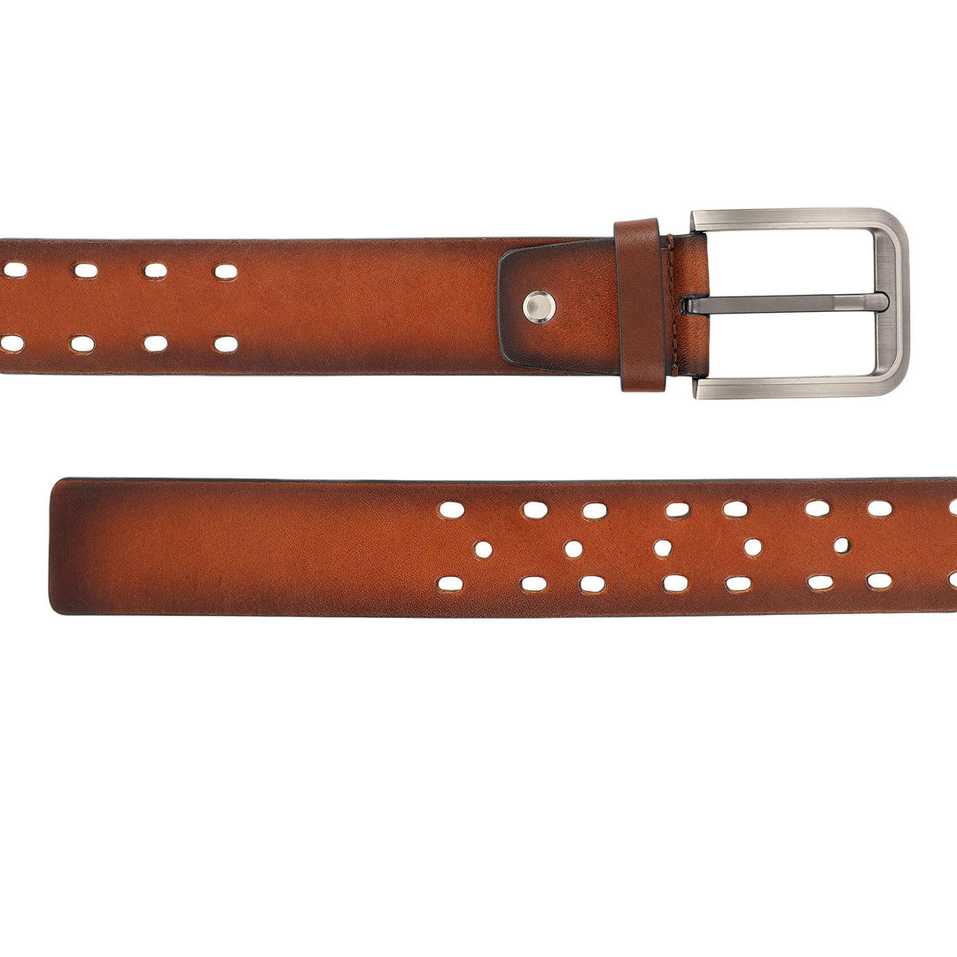 Casual Plain Leather Mens Belt-Cognac