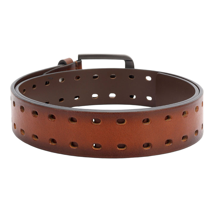 Casual Plain Leather Mens Belt-Cognac