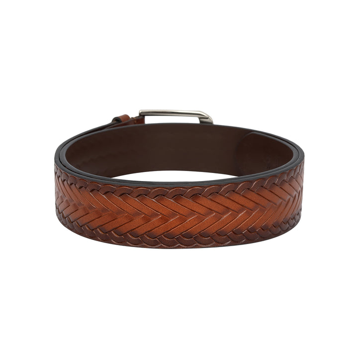 Casual Mat- Emboss Leather Mens Belt - Cognac