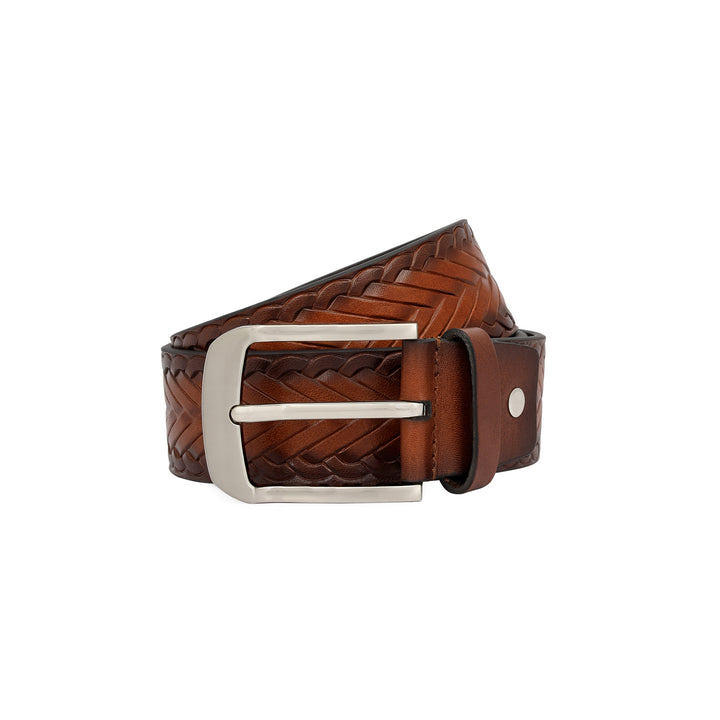 Casual Mat- Emboss Leather Mens Belt - Cognac