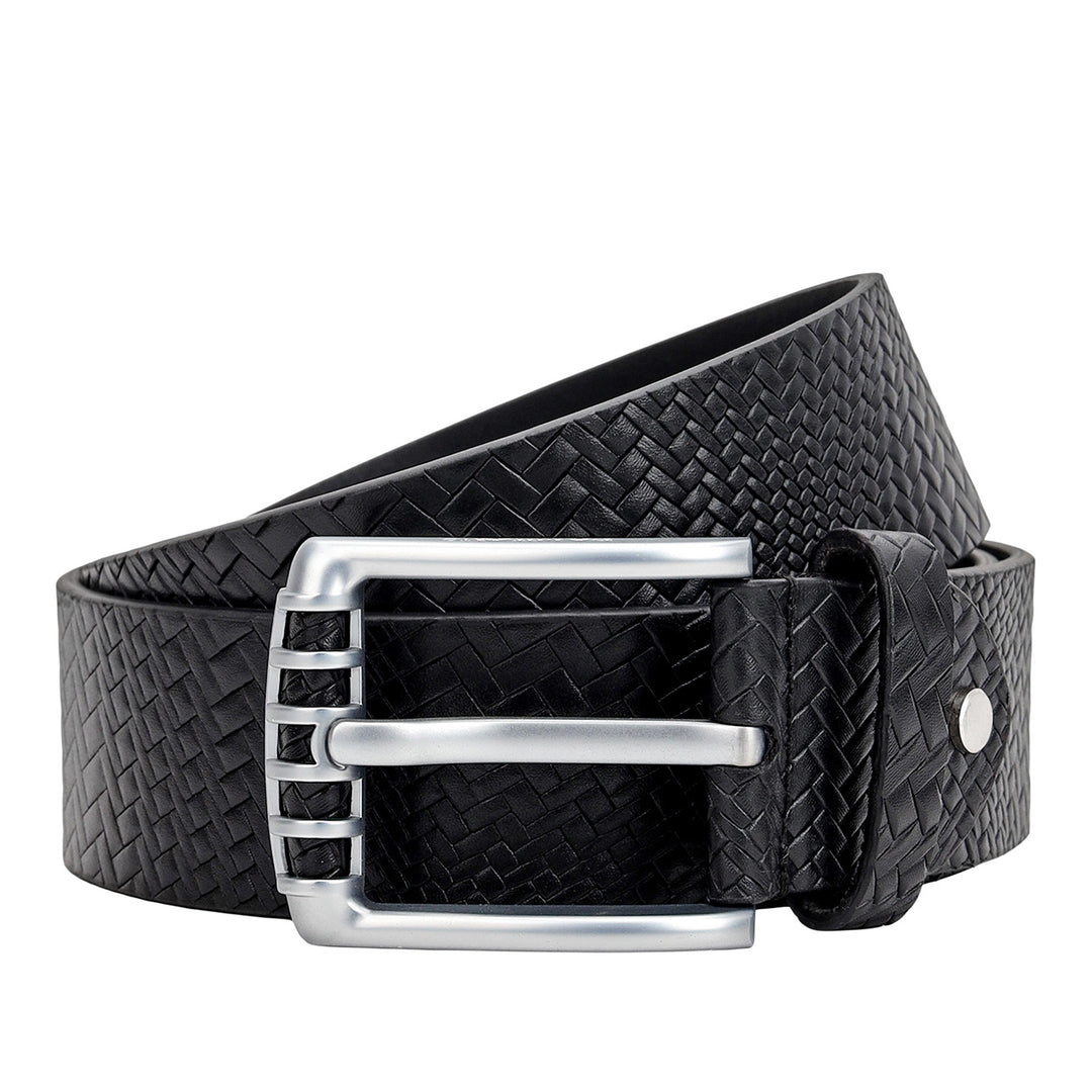 Casual Mat-Emboss Leather Mens Belt-Black