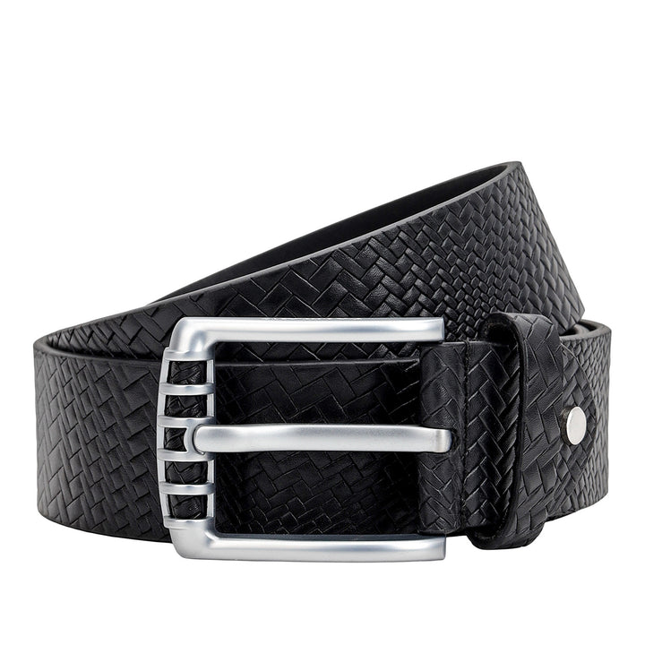 Casual Mat-Emboss Leather Mens Belt-Black