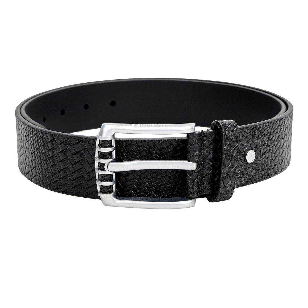 Casual Mat-Emboss Leather Mens Belt-Black