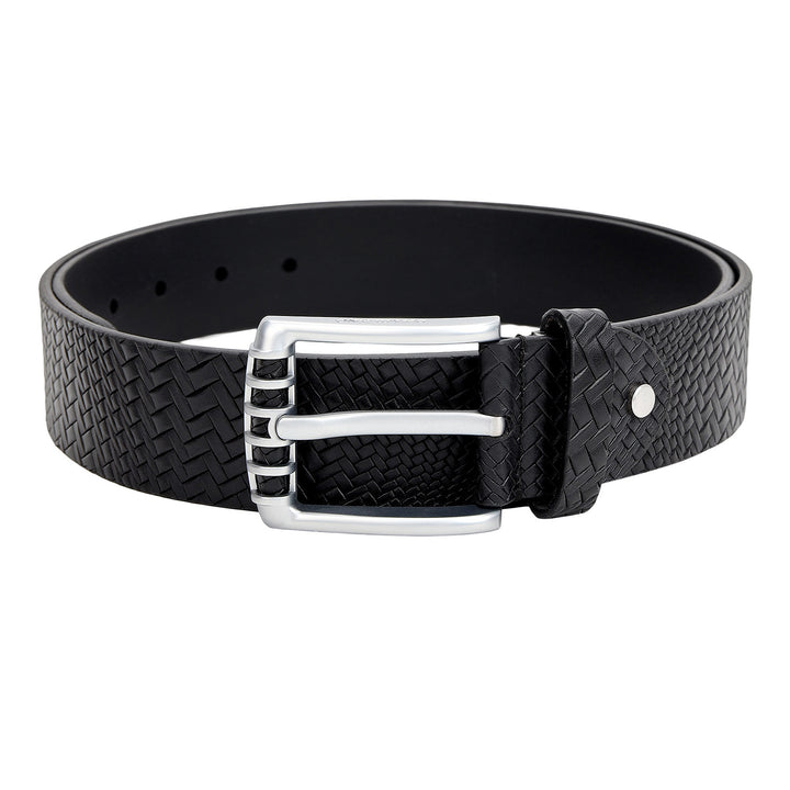 Casual Mat-Emboss Leather Mens Belt-Black