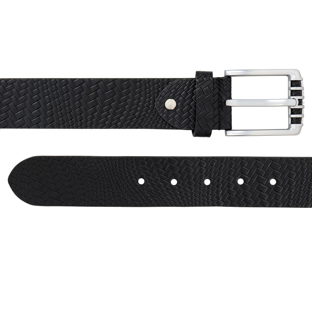 Casual Mat-Emboss Leather Mens Belt-Black