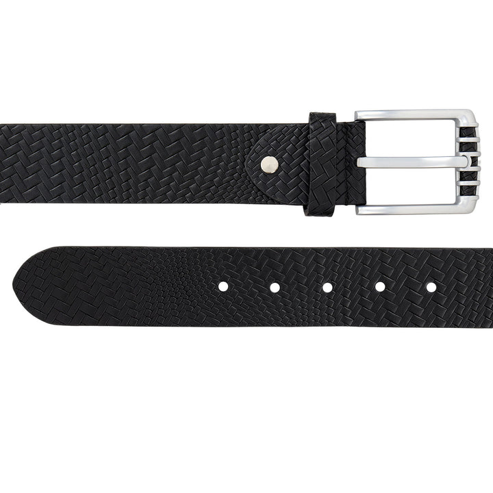 Casual Mat-Emboss Leather Mens Belt-Black