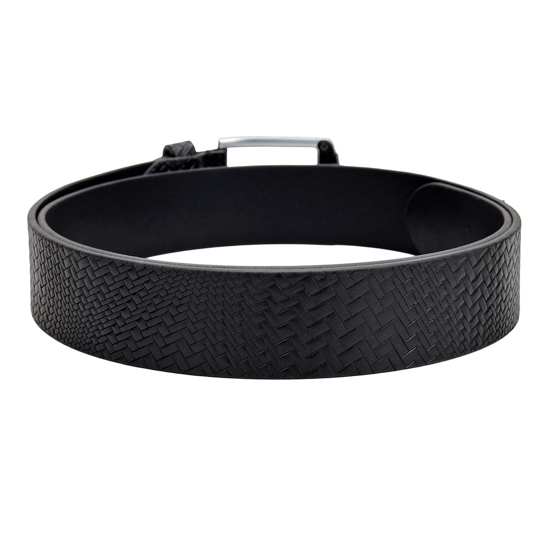 Casual Mat-Emboss Leather Mens Belt-Black