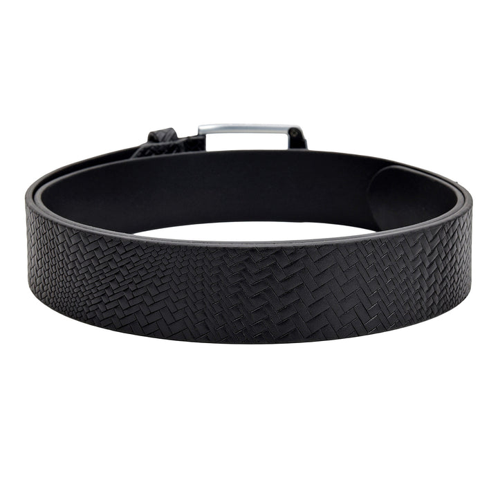 Casual Mat-Emboss Leather Mens Belt-Black