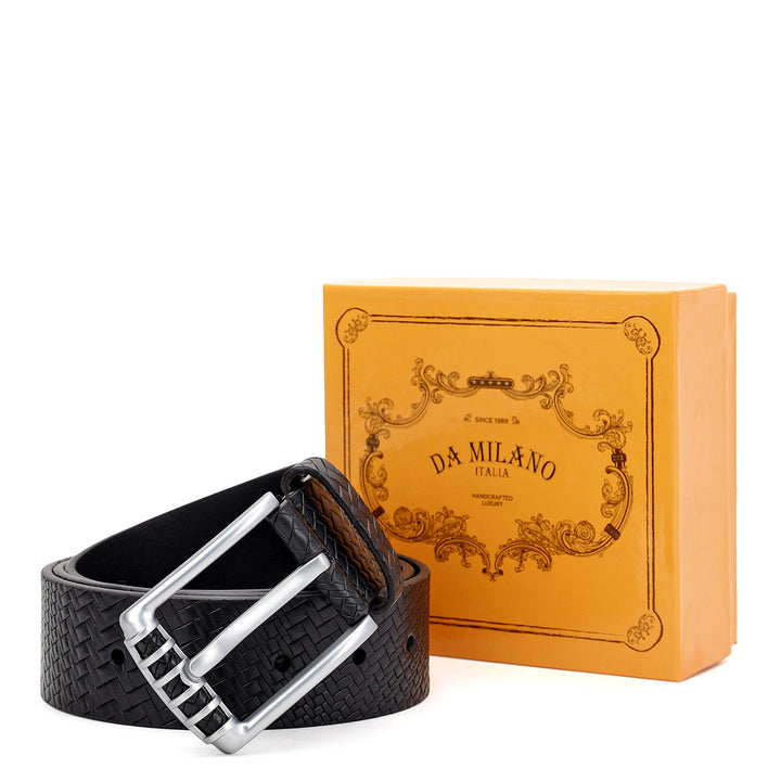 Casual Mat-Emboss Leather Mens Belt-Black