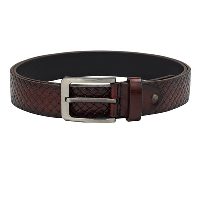 Formal Mat Emboss Leather Mens Belt - Berry