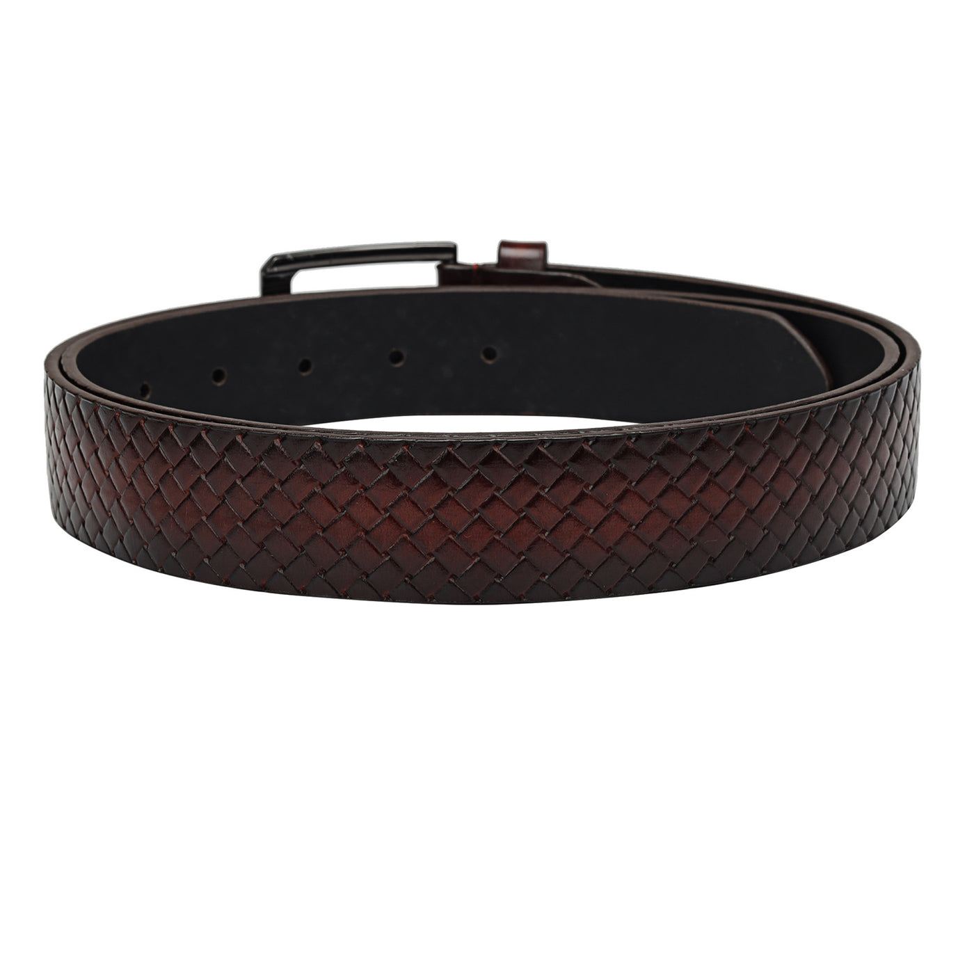 Formal Mat Emboss Leather Mens Belt - Berry