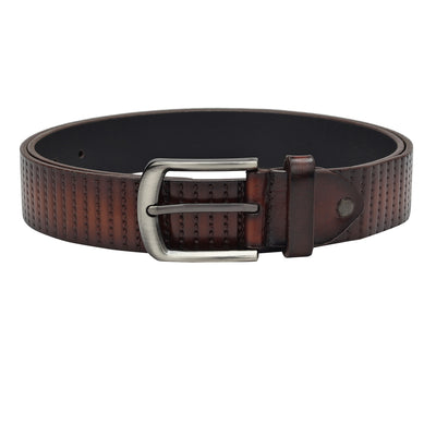 Formal Stripe Leather Mens Belt - Brown