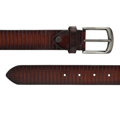 Formal Stripe Leather Mens Belt - Brown