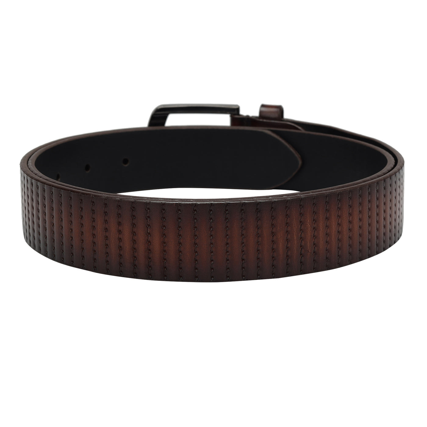 Formal Stripe Leather Mens Belt - Brown