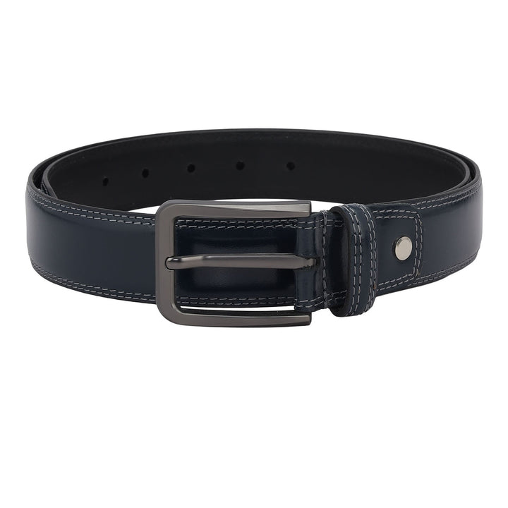 Casual Plain Leather Mens Belt - Navy