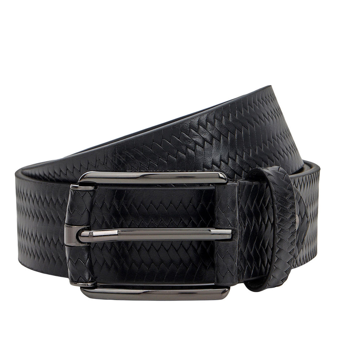 Casual Mat-Emboss Leather Mens Belt-Black
