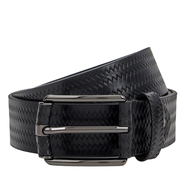 Casual Mat-Emboss Leather Mens Belt-Black