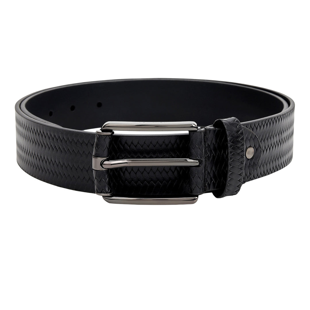 Casual Mat-Emboss Leather Mens Belt-Black
