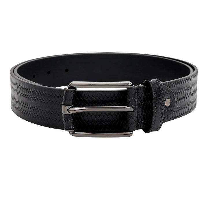 Casual Mat-Emboss Leather Mens Belt-Black
