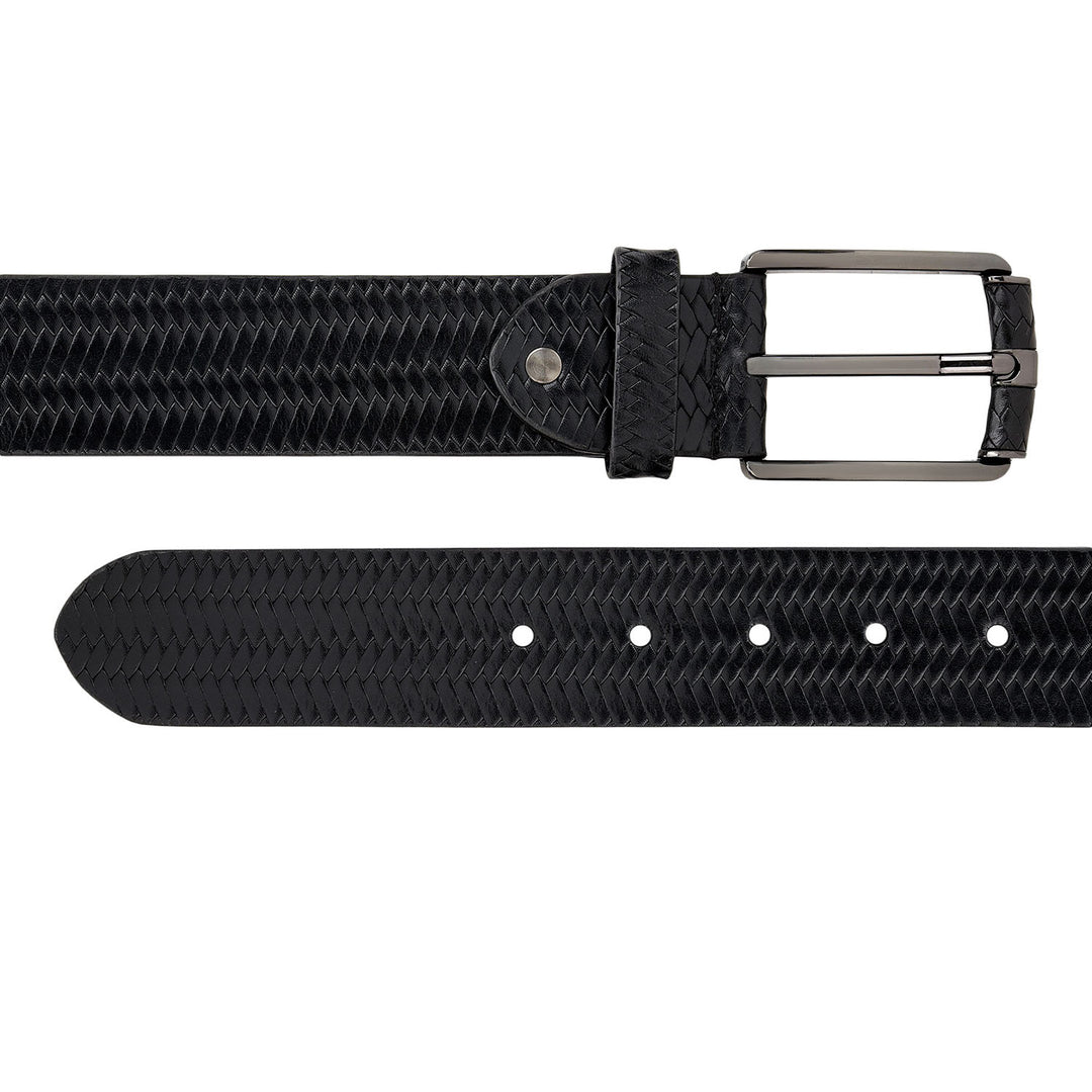 Casual Mat-Emboss Leather Mens Belt-Black