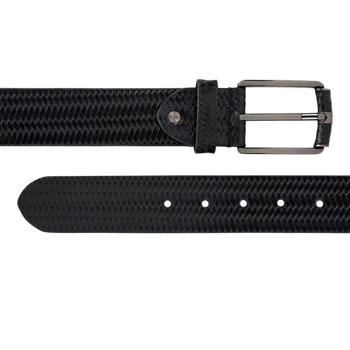 Casual Mat-Emboss Leather Mens Belt-Black