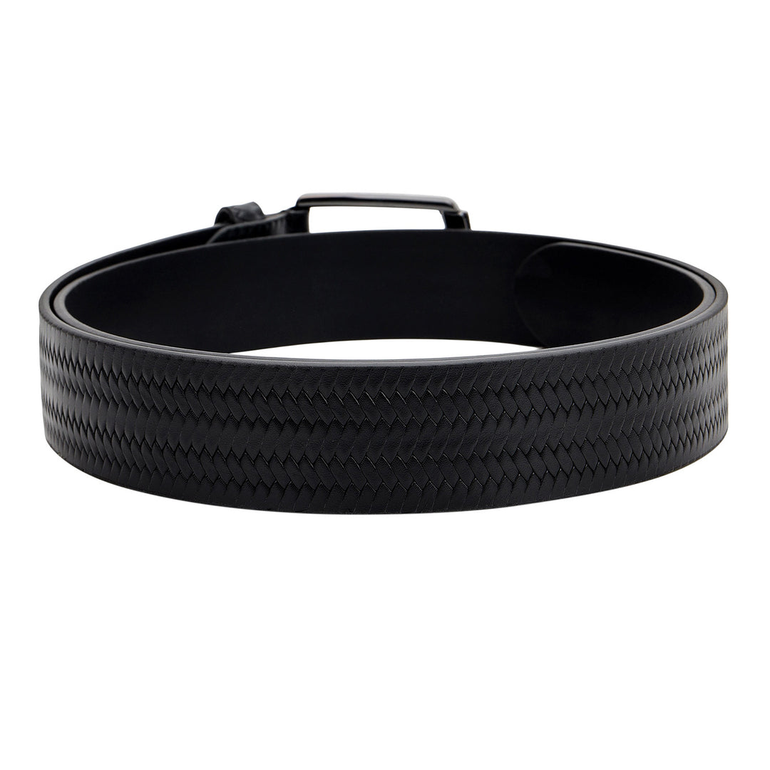 Casual Mat-Emboss Leather Mens Belt-Black