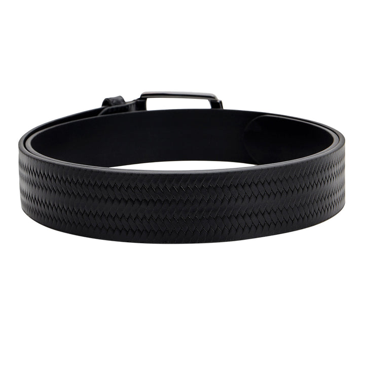 Casual Mat-Emboss Leather Mens Belt-Black