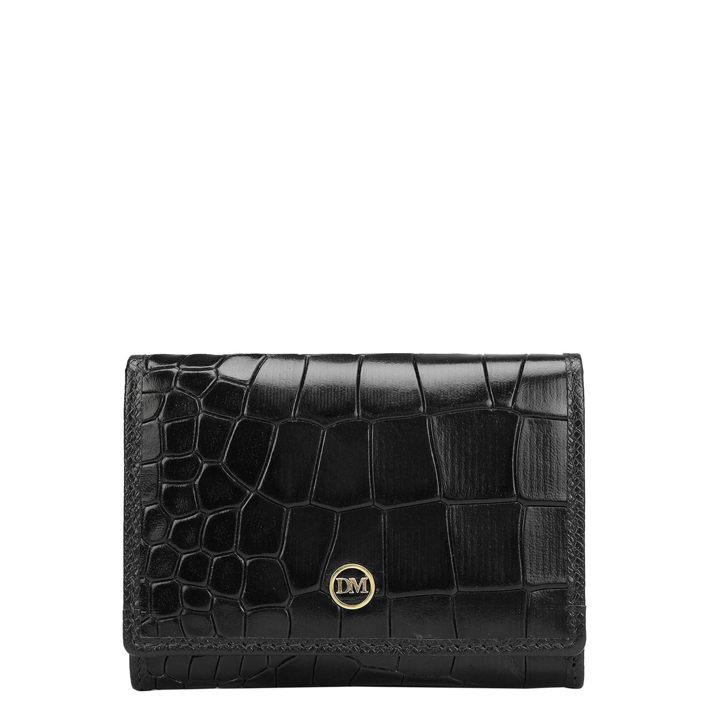 Croco Leather Card Case - Black