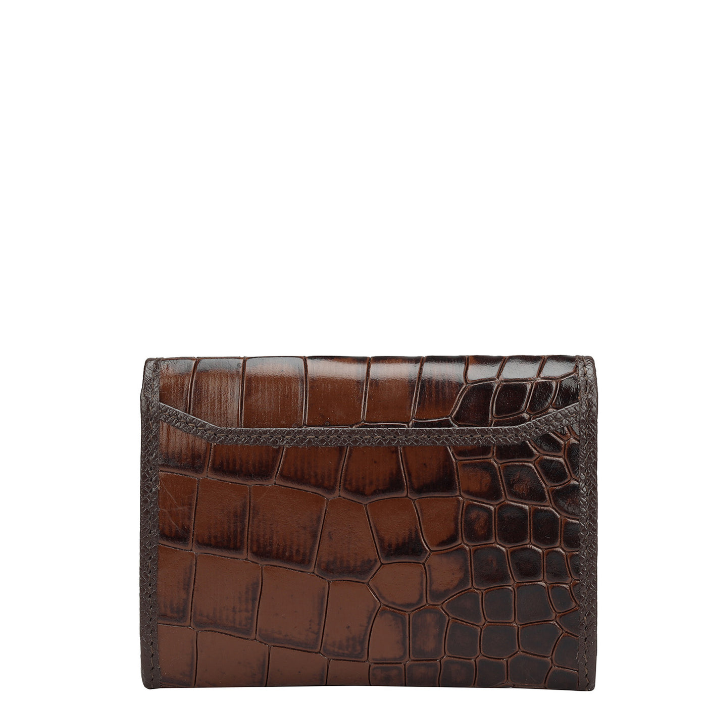 Croco Leather Card Case - Brown