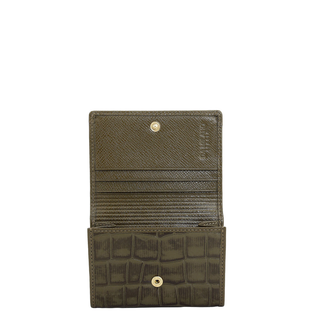 3 Slots Leather Card Case - Military Green