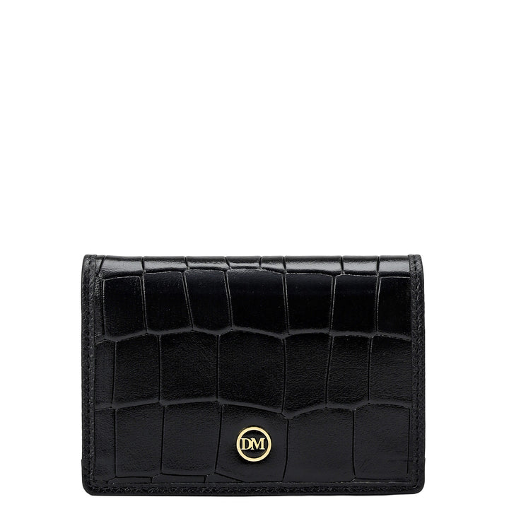 Croco Leather Card Case - Black