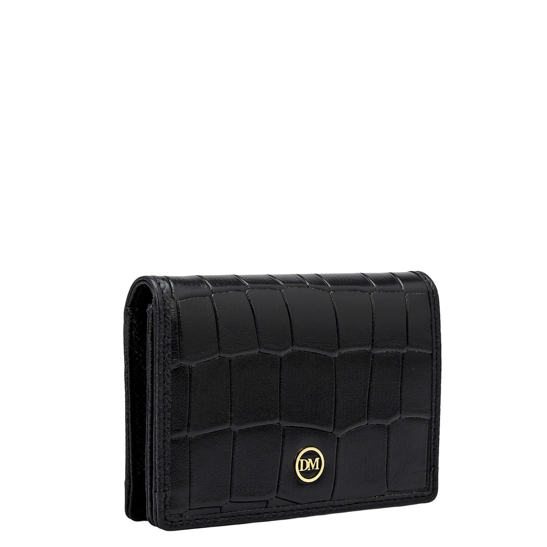 Croco Leather Card Case - Black