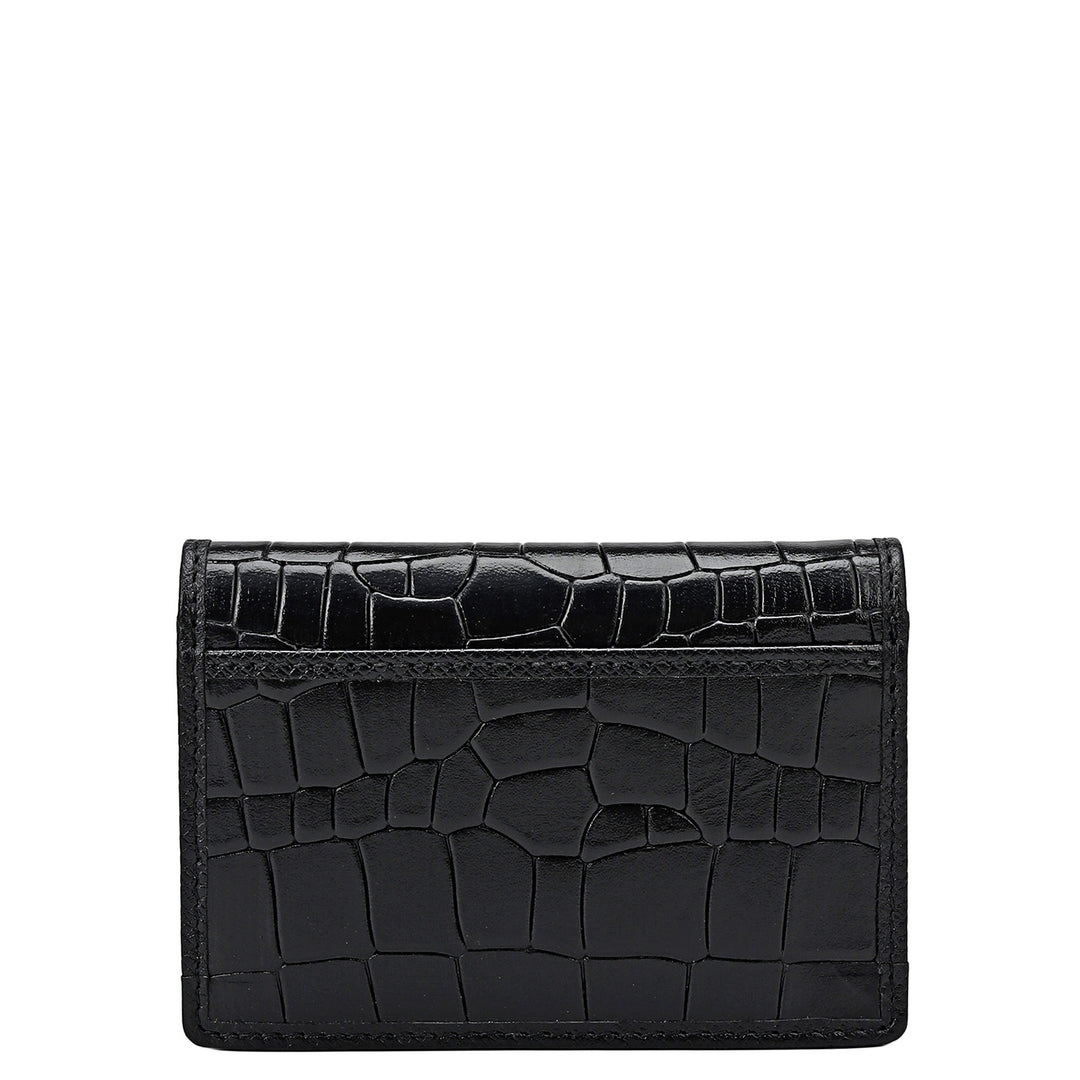 Croco Leather Card Case - Black
