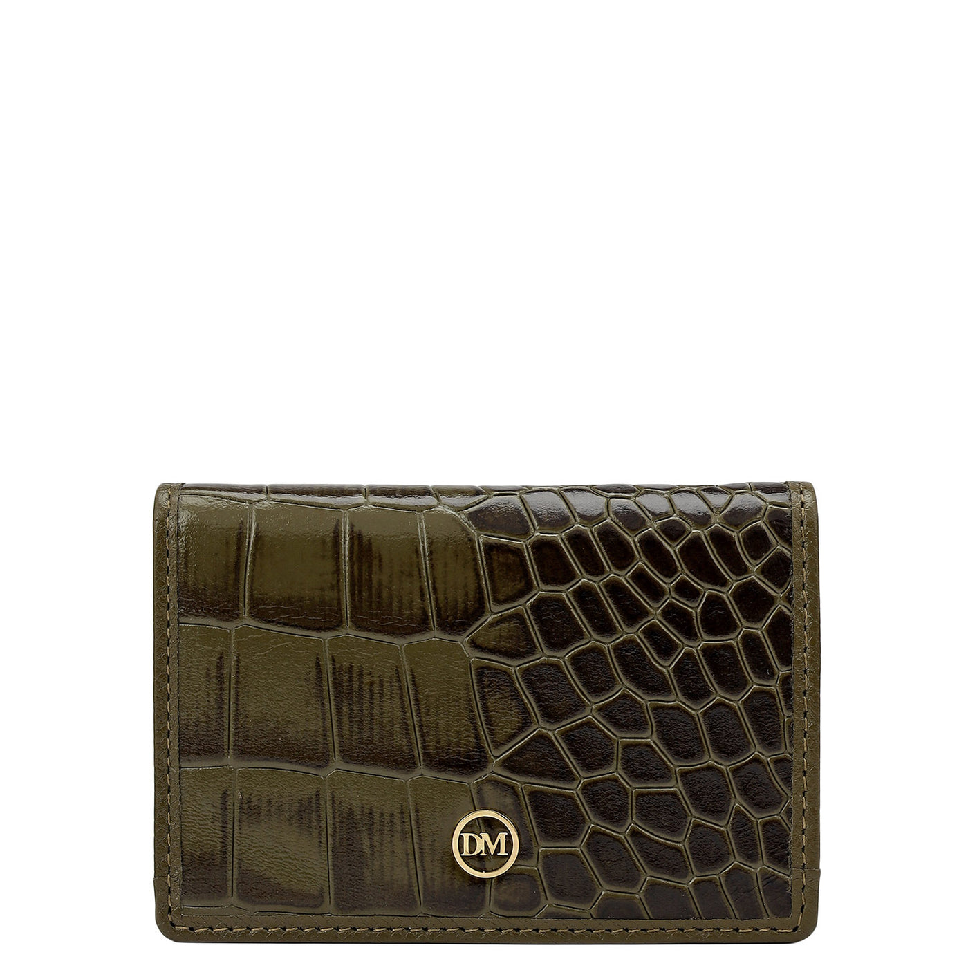 Croco Leather Card Case - Military Green